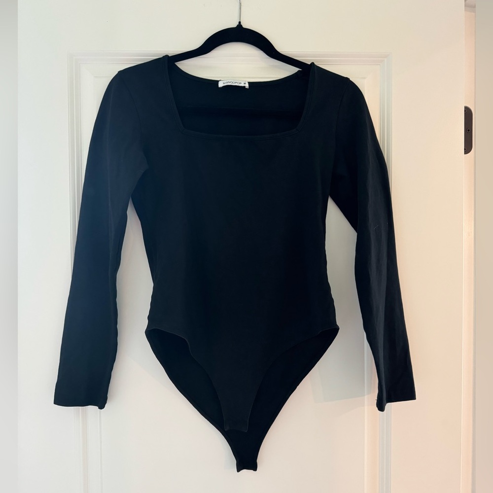 Black Square Neck Bodysuit